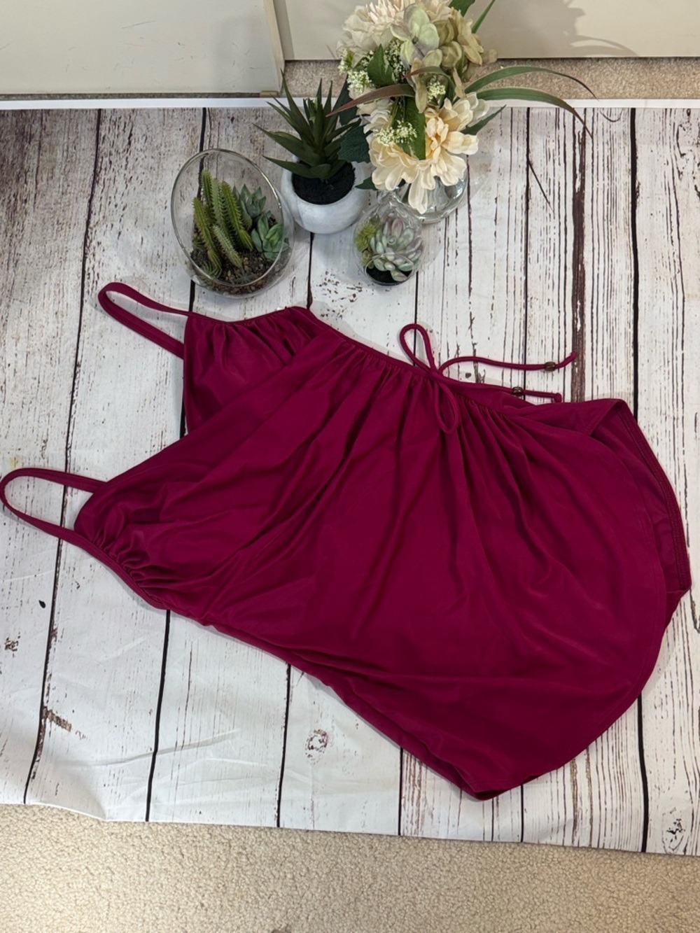 Lands' End Burgundy Skirted One Piece Swimsuit 10